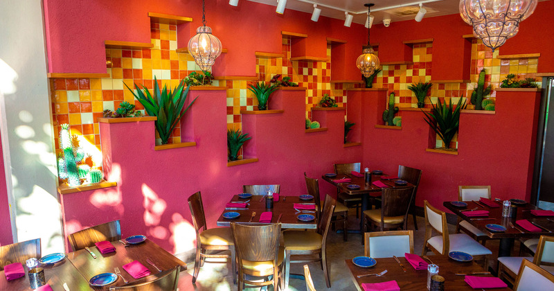 Interior, dining area, set tables ready for guests