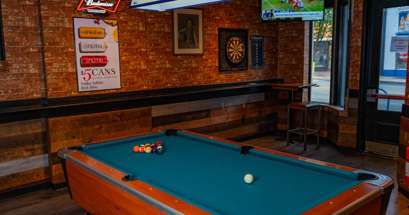 Interior, pool table waiting for the guests