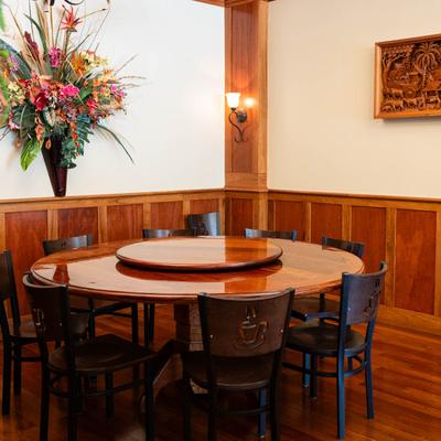 A round table and chairs.