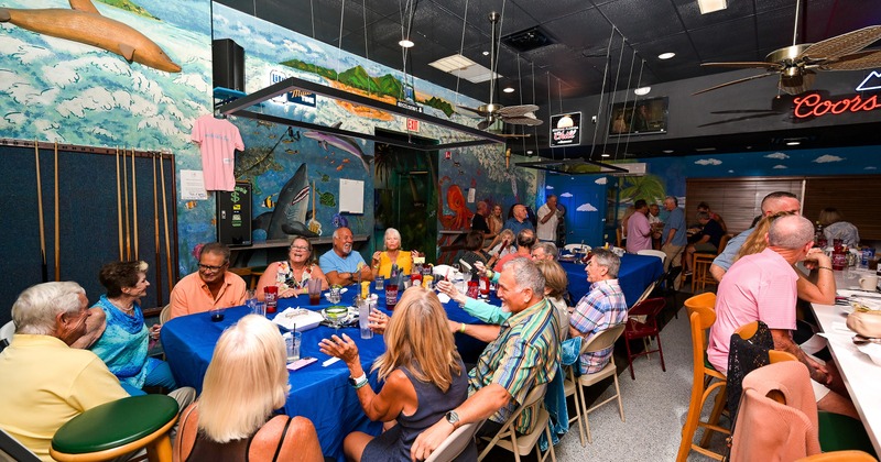 Spacious interior seating area full of guests