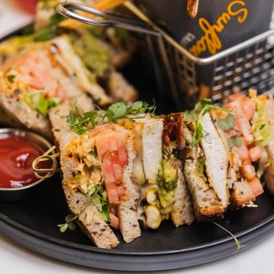 Grilled chicken club sandwich.
