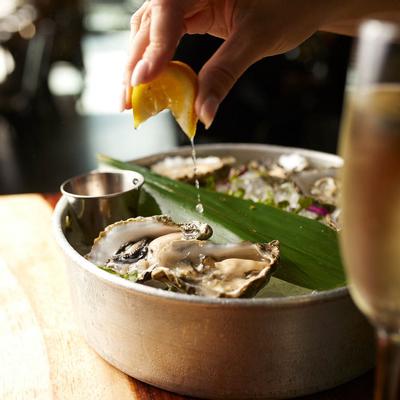 Oysters, with lemon.
