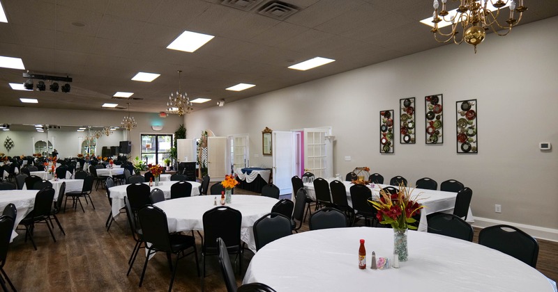 Interior, dining area with tables and chairs