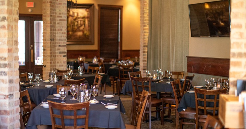 Dining area, tables and chairs, restaurant decoration, cozy atmosphere