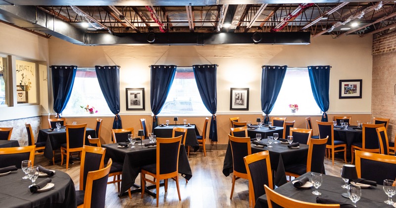 Interior, dining area with chairs and tables