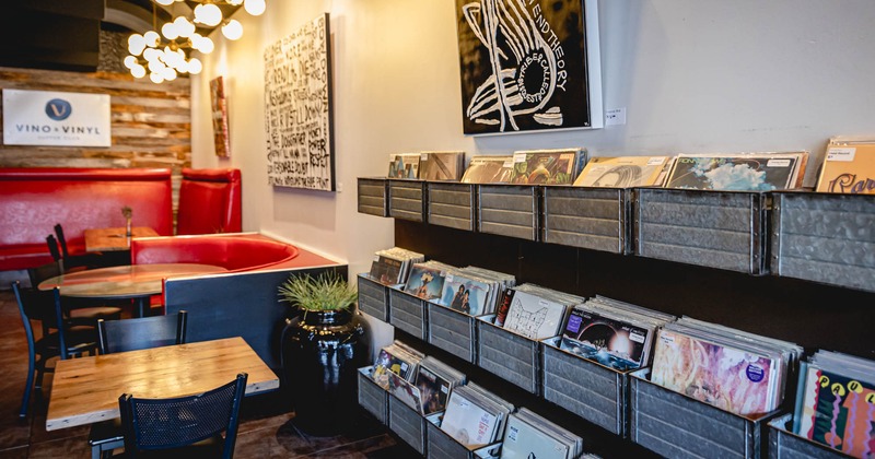 Assorted vinyl records on the shelf