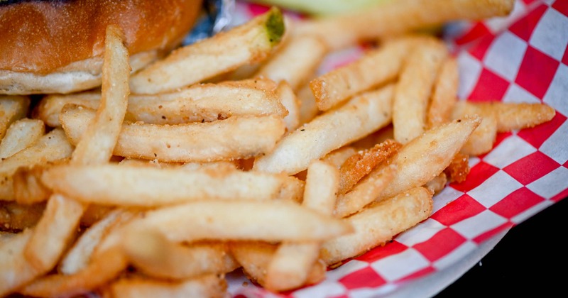 Interior, diner tables and benches