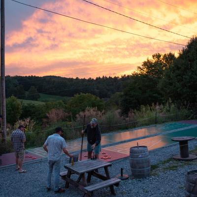 Guests playing shuffleboard.