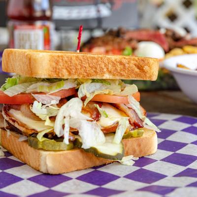 Grilled Club Sandwich, close-up.