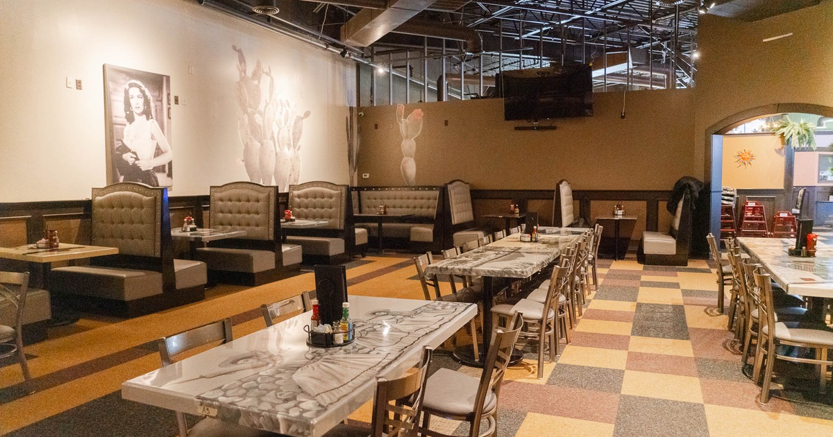 Tables and chairs, ceiling beams