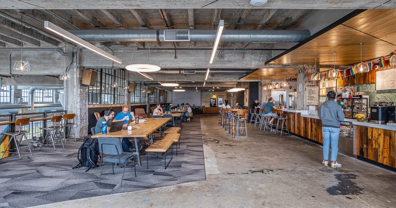 Interior, seating area, and bar counter on the right