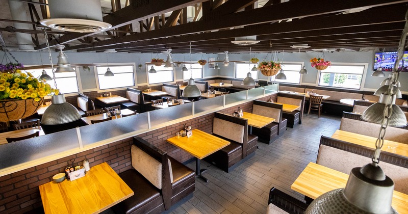 Interior, seating  area with tables and chairs