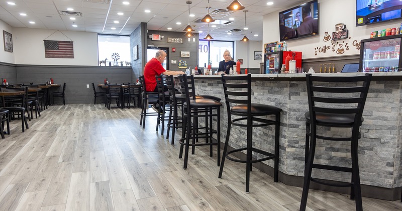 Interior space, seating area and bar