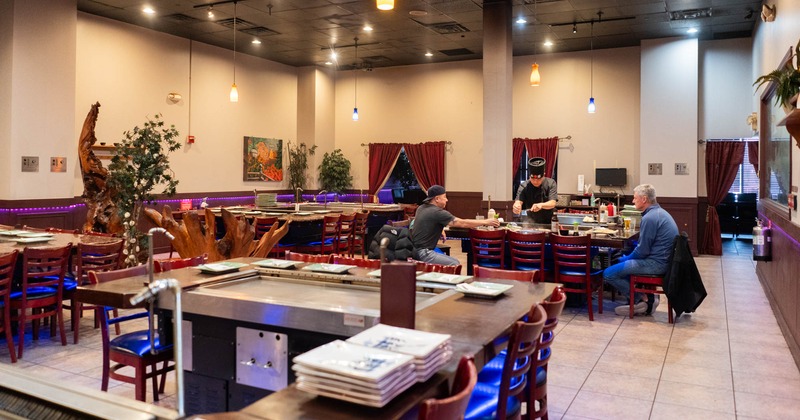 Interior, hibachi tables and chairs