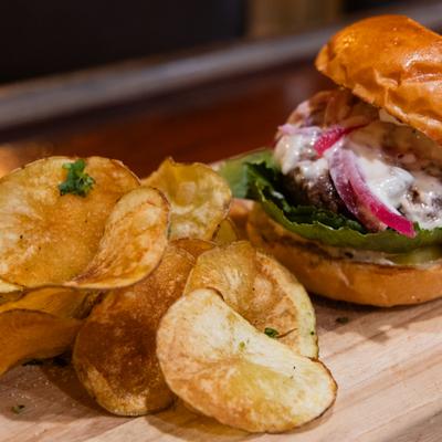 Kofta burger with house made chips.