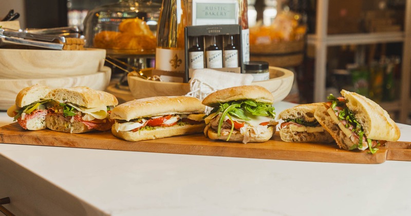 Sandwich board on store counter