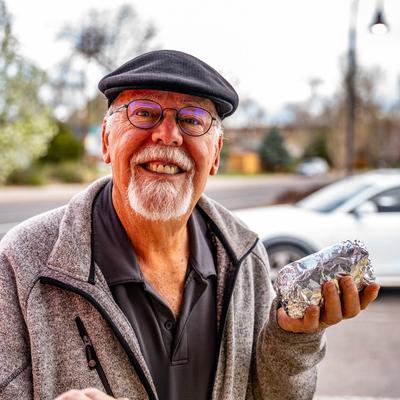 Customer with a burrito.