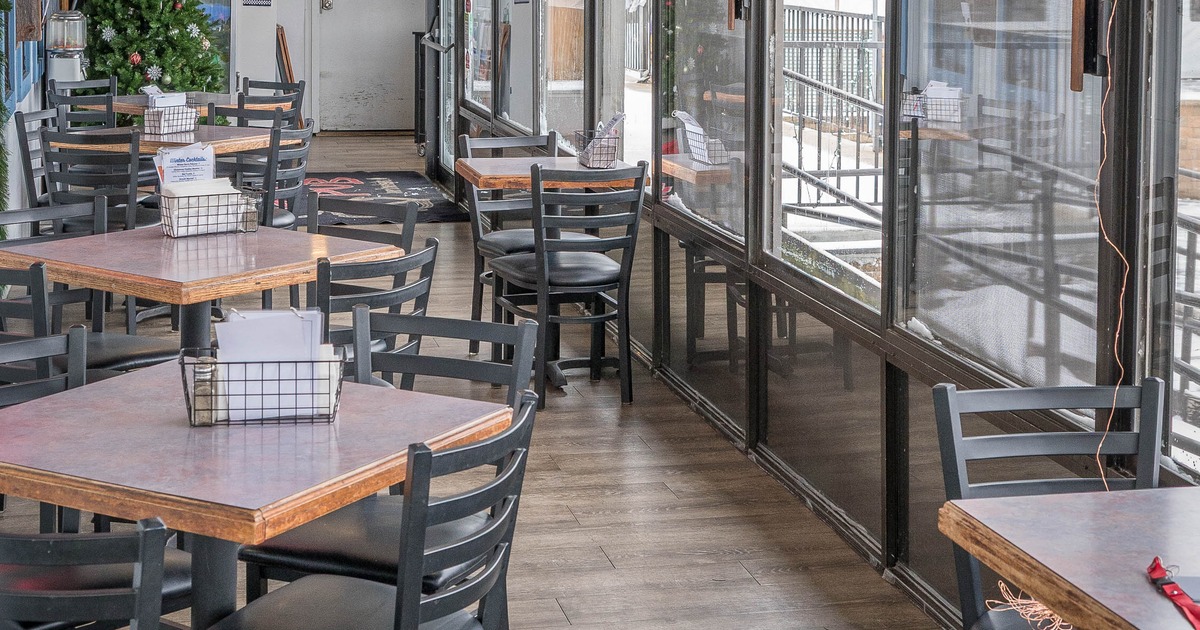 Indoor dining area with Christmas decorations