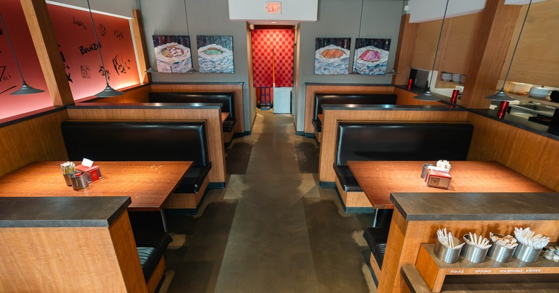 Interior, restaurant booths in dining area