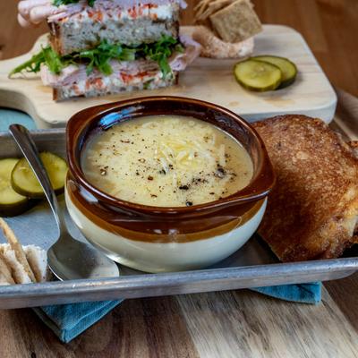 Potato soup and grilled cheese sandwich.