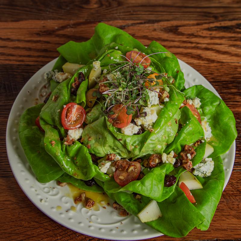 Poached Pear Gorgonzola Blossom Salad  (gf) photo