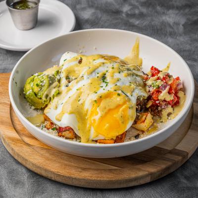 Chimichurri Steak Power Bowl served on a wooden board.