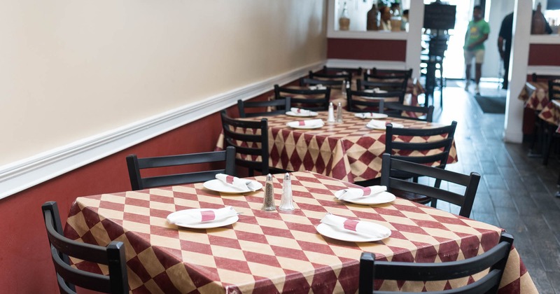 Interior, tables ready for guests