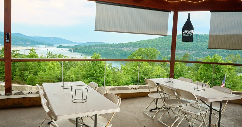 Covered part of the patio with seating and tables