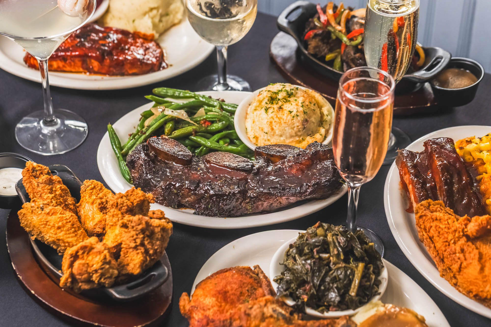 Barbecue Short Rib, macaroni & Cheese and various other food items