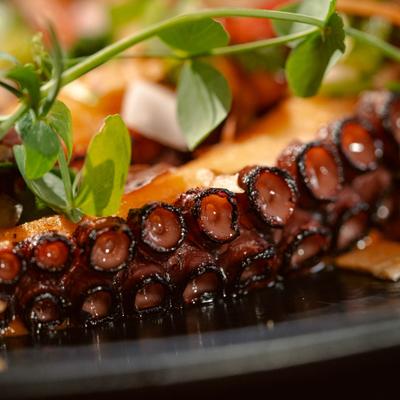 Spanish octopus plate, close up.