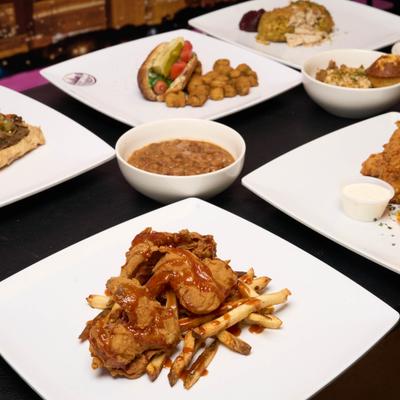 Different dishes served on the table.