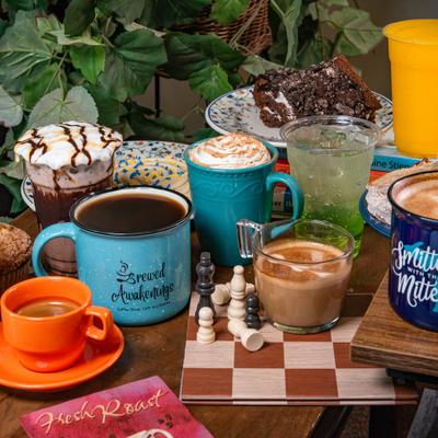 Various served drinks.