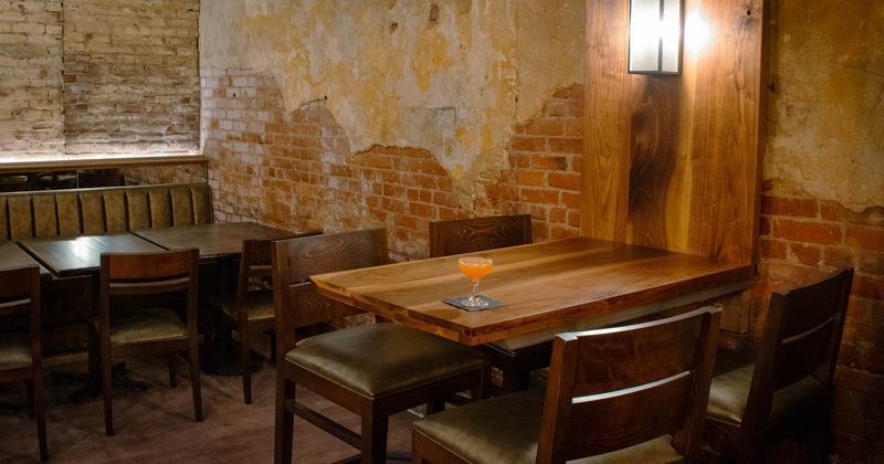 Interior, wooden tables and chairs