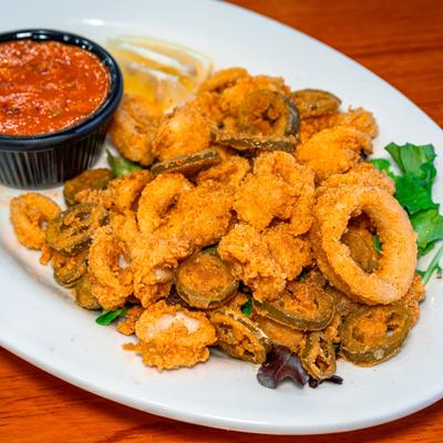 Calamari fritti served with marinara and lemon.