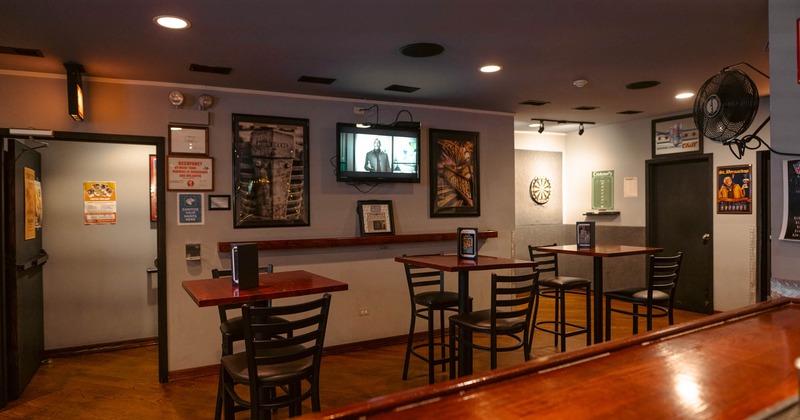 Interior, seating tables with bar stools