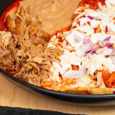 Close up of Chilaquiles Rojos.