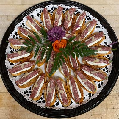 Crostini with cheese and salami