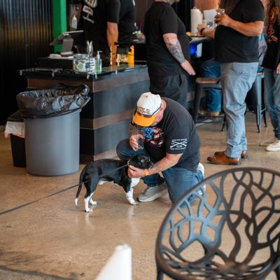 Customer with a dog.