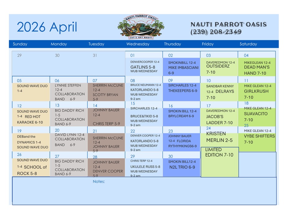 Oasis Events Calendar