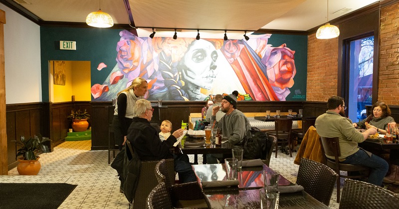 Interior, dining area with guests