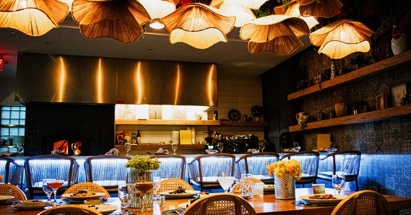 Interior, diner area, tables and chairs