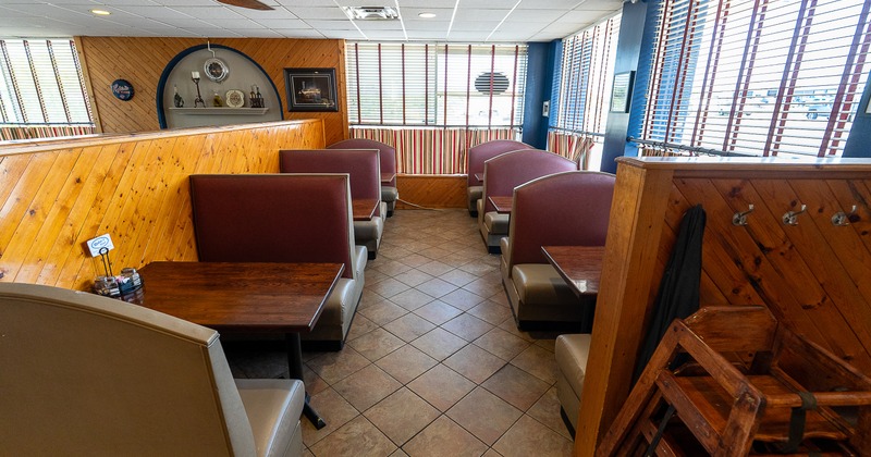 Interior, diner area, booths