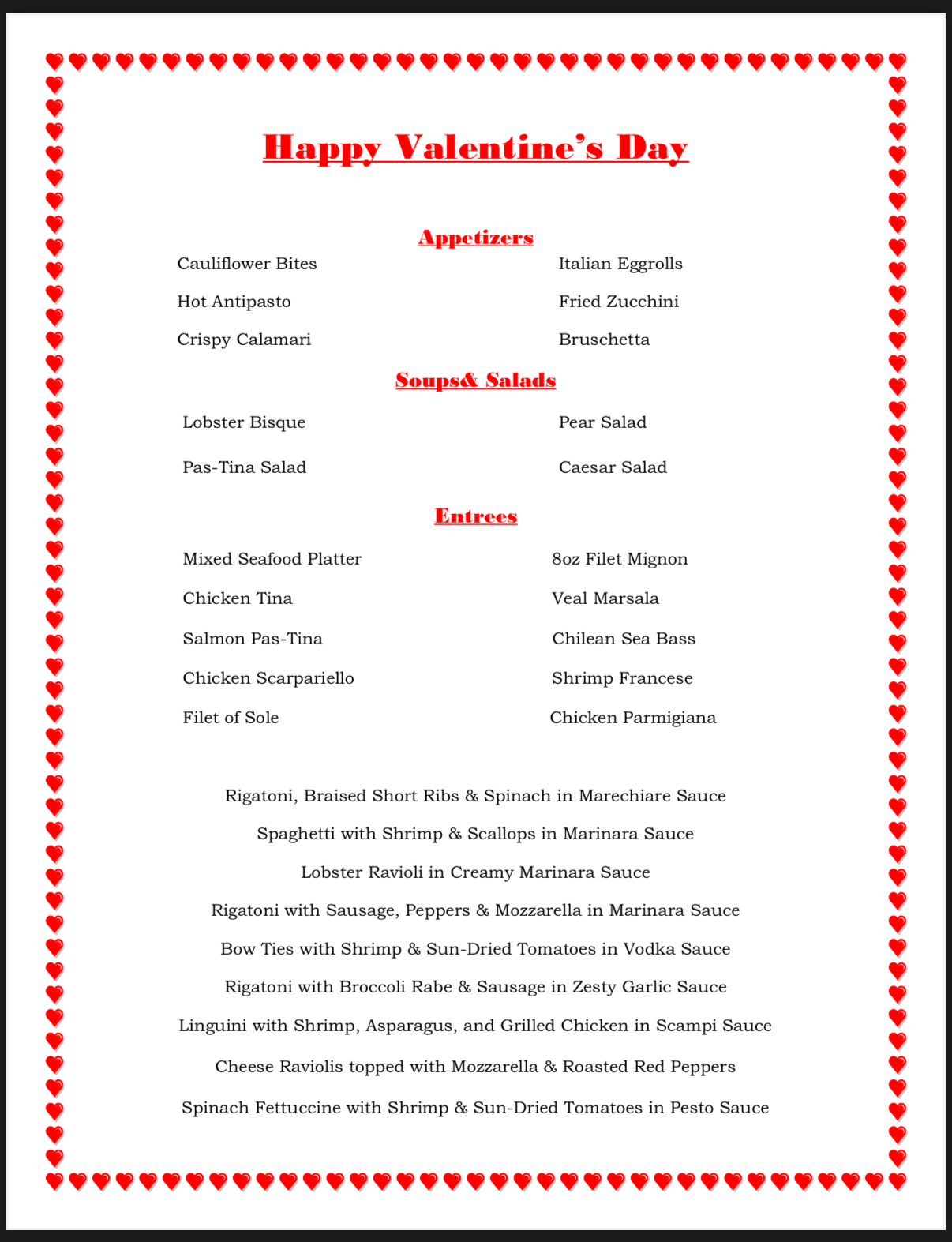 Valentine's Day Menu -1