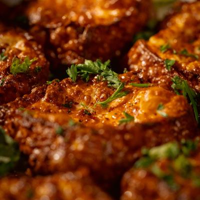 A close up of fried cheese.