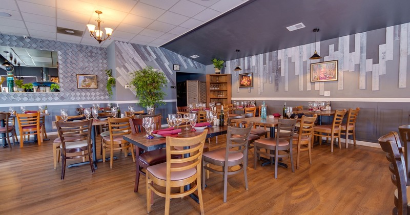 Interior, dining area with set tables