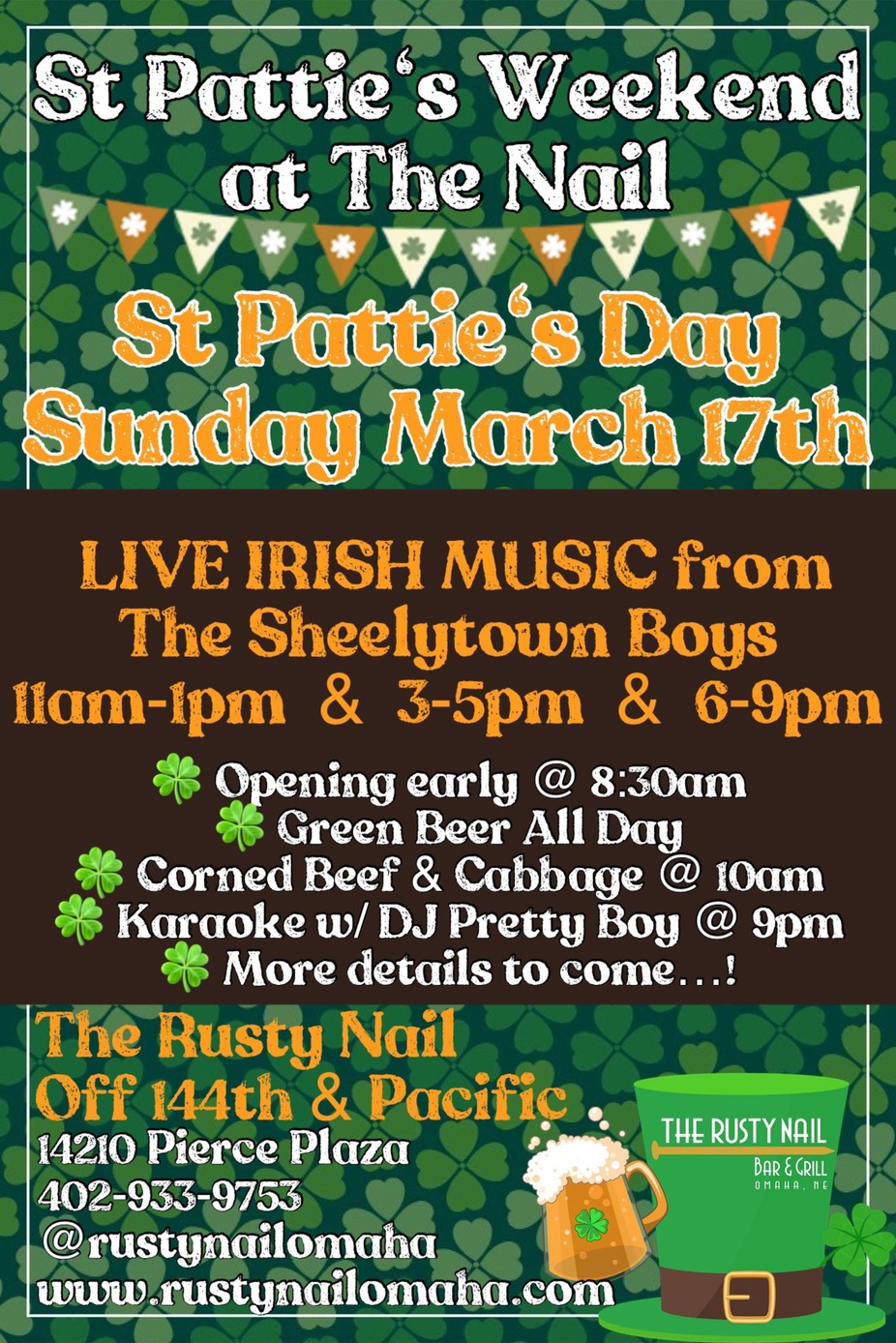 St Pattie’s Day @ The Nail - Live Irish Music w/ The Sheelytown Boys @ 11, 3, and 6! event photo