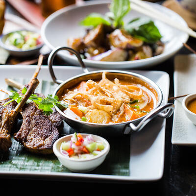 Chops with vegetables and salad