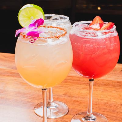 Three Margaritas - strawberry, mango, and lime.