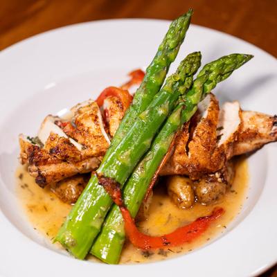Chicken Florentine  with asparagus.