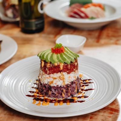 A tuna tower sushi stack.